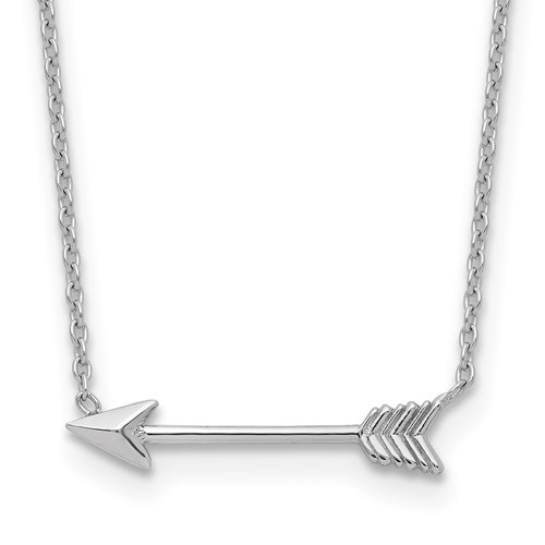 14K White Gold Polished Arrow Necklace, 17"