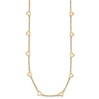 14K Yellow Gold Polished Open Hearts Necklace with Heart Link Chain Station, 18" view 2