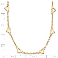 14K Yellow Gold Polished Open Hearts Necklace with Heart Link Chain Station, 18" view 3