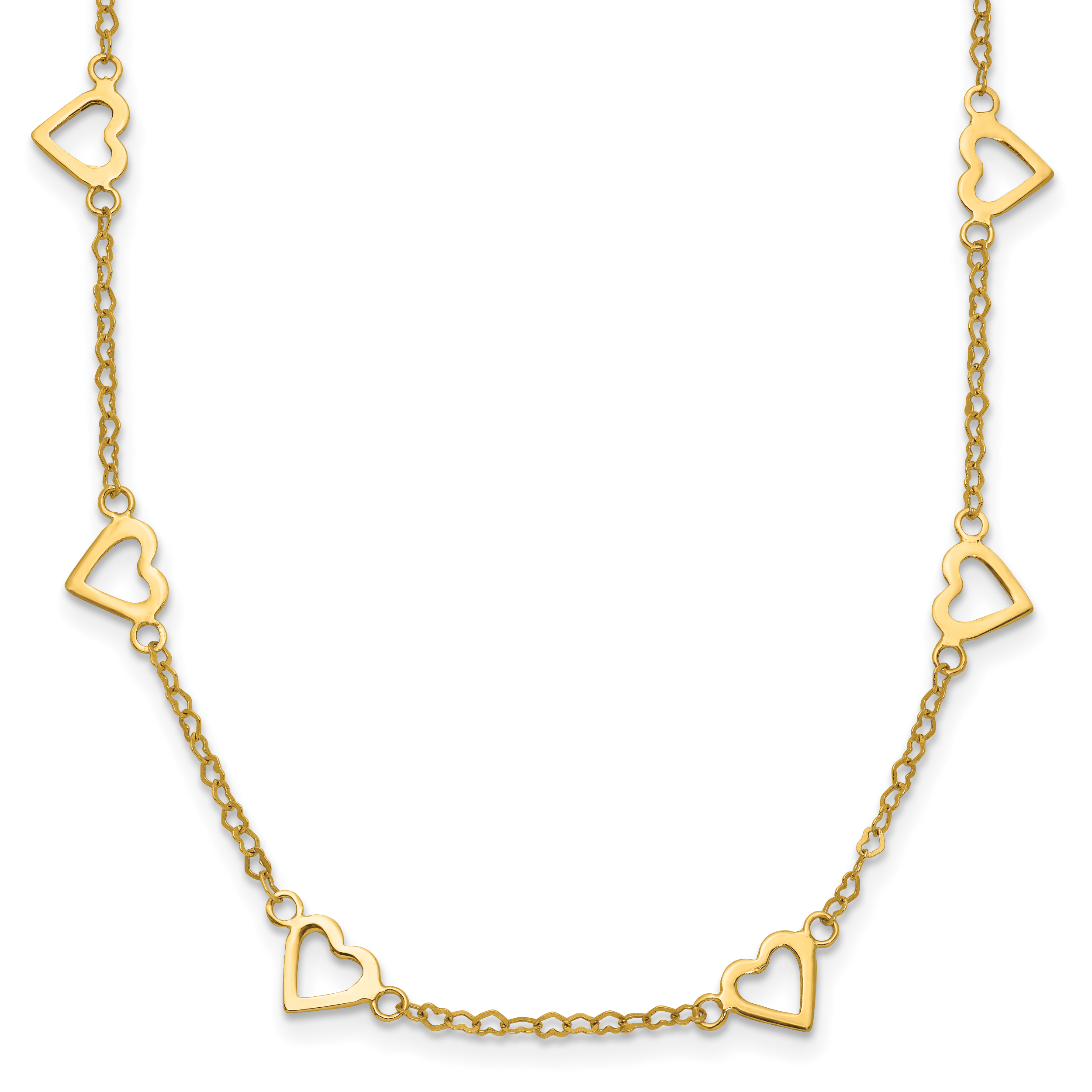 14k Polished Open Hearts with Heart Link Chain 18 inch Station Necklace (SF2468-18)