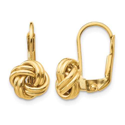 14K 9mm Yellow Gold Polished Love Knot Leverback Earrings