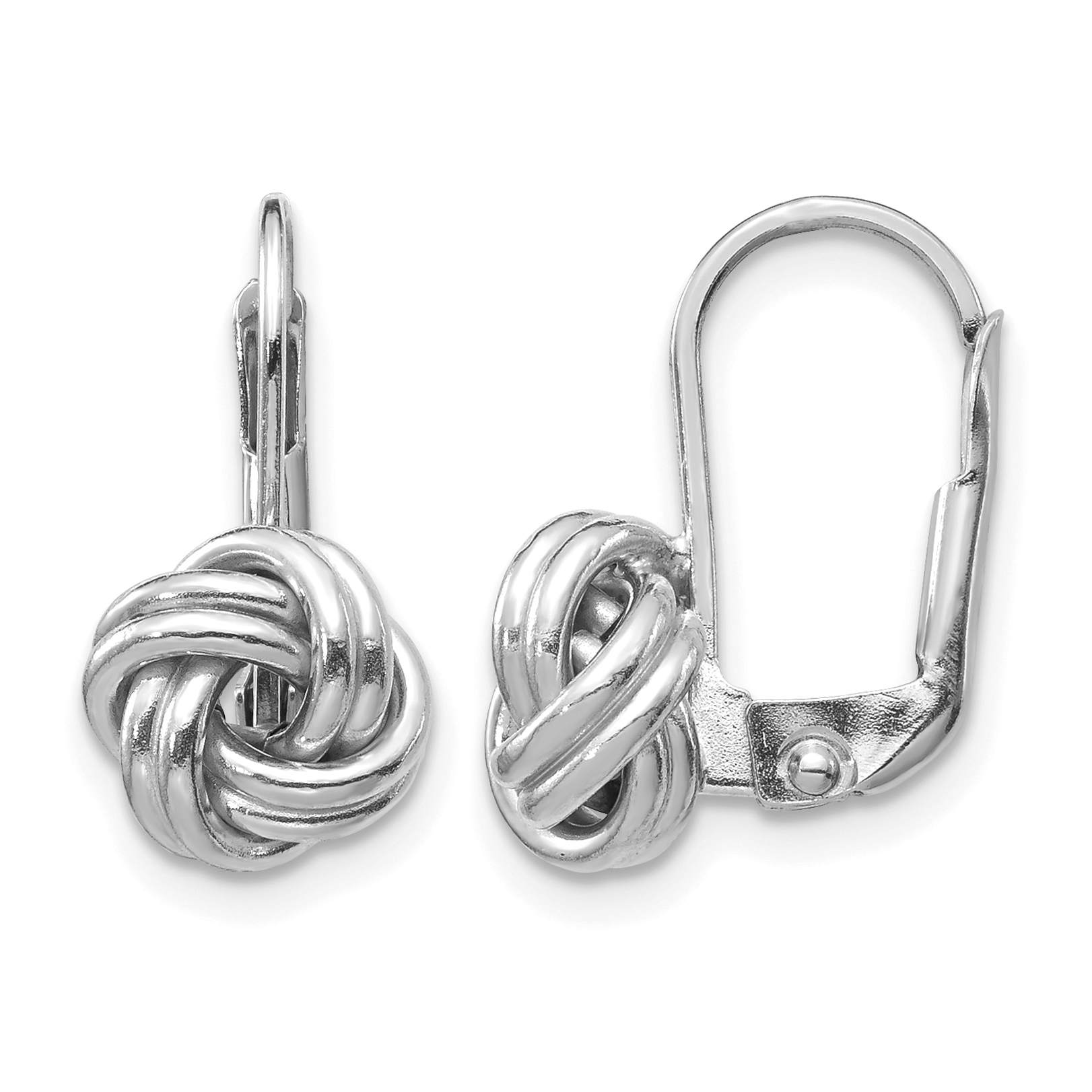 14k White Gold Polished Love Knot Leverback Earrings (SF2475)