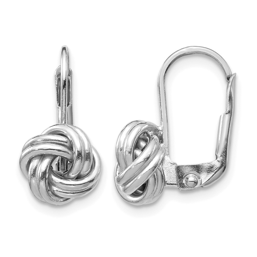 14k White Gold Polished Love Knot Leverback Earrings (SF2475)