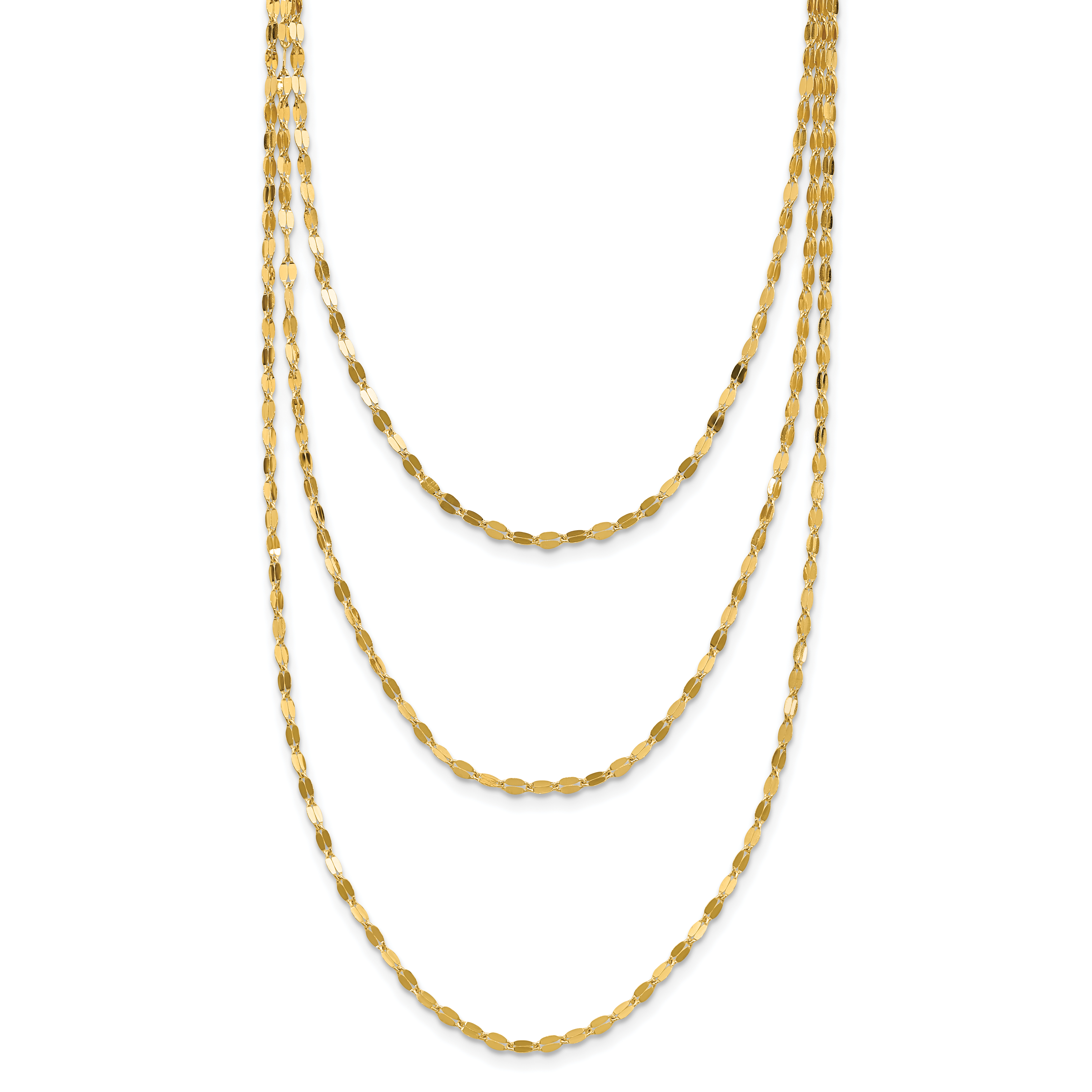 14k Polished Triple Strand Bib Fancy Chain 19.5 inch Necklace (SF2491-19.5)