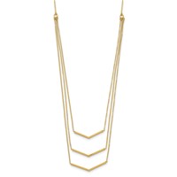 14K Yellow Gold Polished Chevron Bar 3-Strand Bib Necklace Plus 2 Inch Extender, 16" view 2
