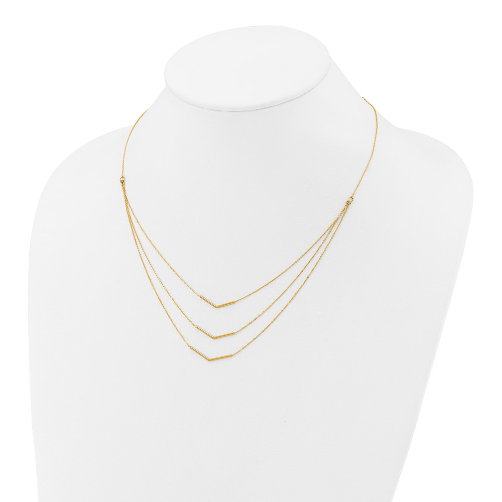 14k Polished Chevron Bar 3-Strand Bib 16 inch Necklace Plus 2 inch Extender (SF2493-16)
