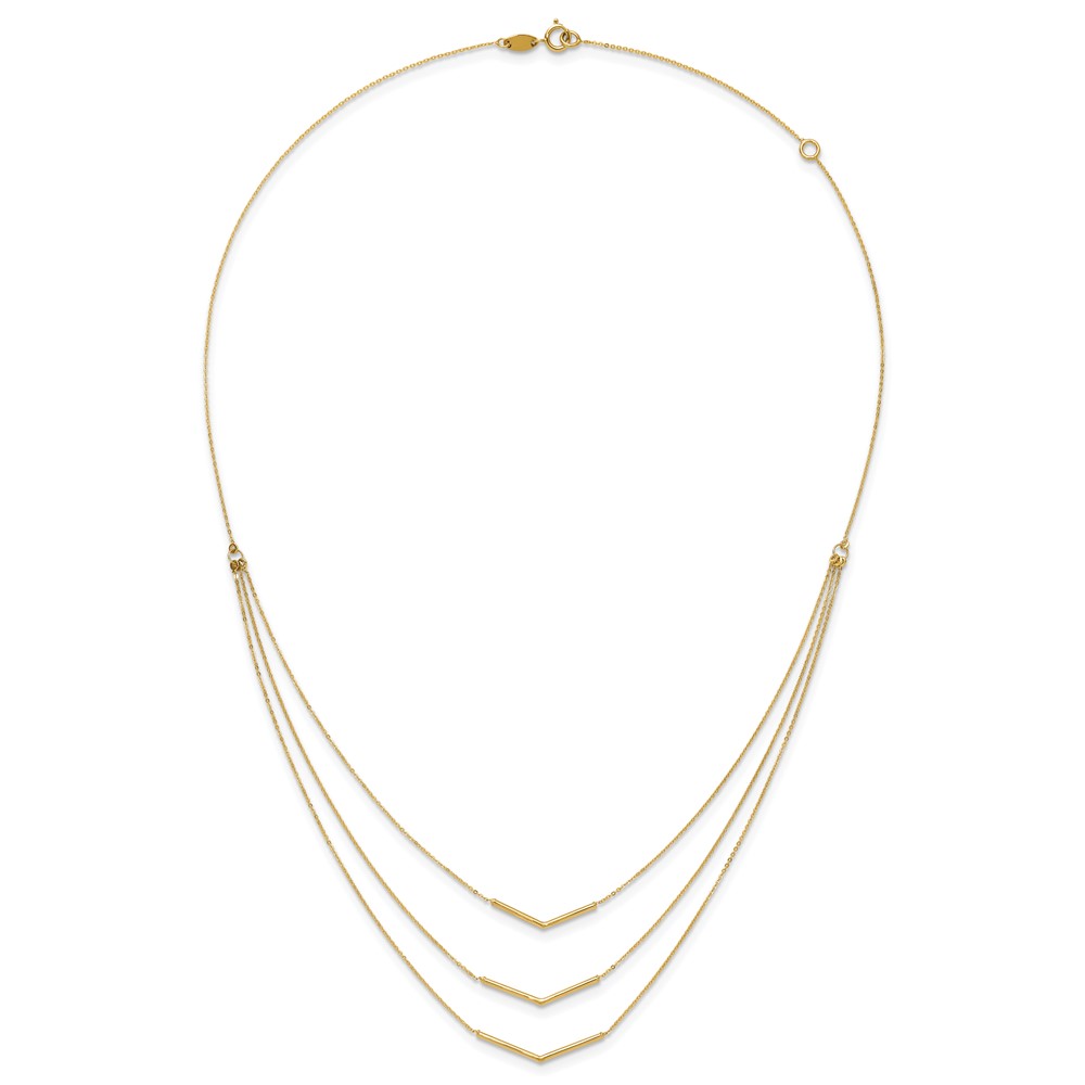 14k Polished Chevron Bar 3-Strand Bib 16 inch Necklace Plus 2 inch Extender (SF2493-16)