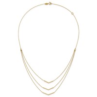 14K Yellow Gold Polished Chevron Bar 3-Strand Bib Necklace Plus 2 Inch Extender, 16" view 5