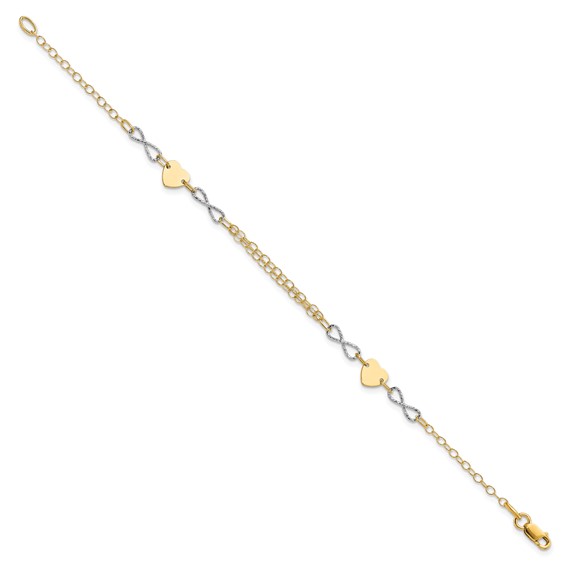 14k Two-tone Polished Infinity and Heart 7 inch Bracelet