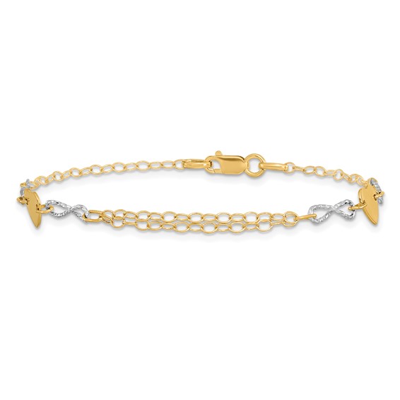 14k Two-tone Polished Infinity and Heart 7 inch Bracelet
