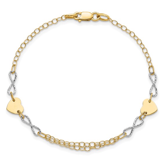 14k Two-tone Polished Infinity and Heart 7 inch Bracelet
