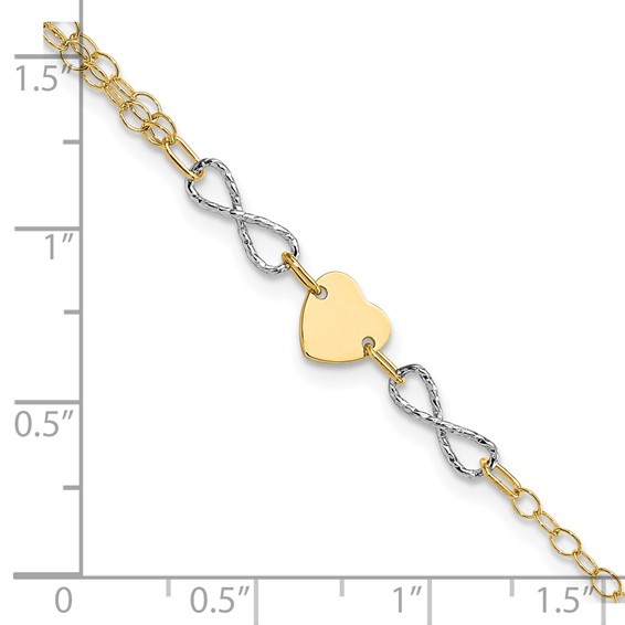 14k Two-tone Polished Infinity and Heart 7 inch Bracelet