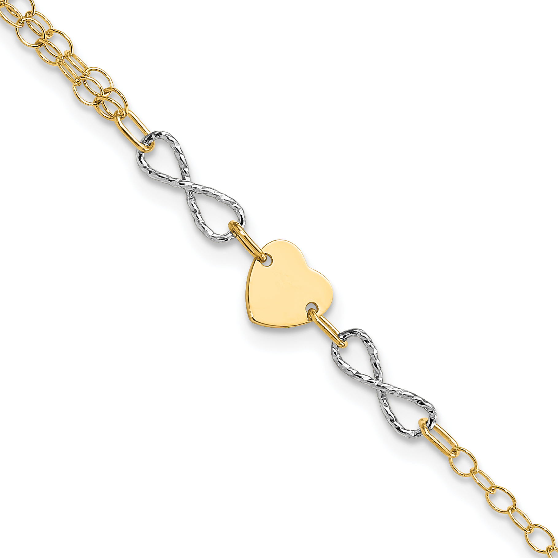 14k Two-tone Gold Polished Infinity and Heart Bracelet SF2494 | eBay