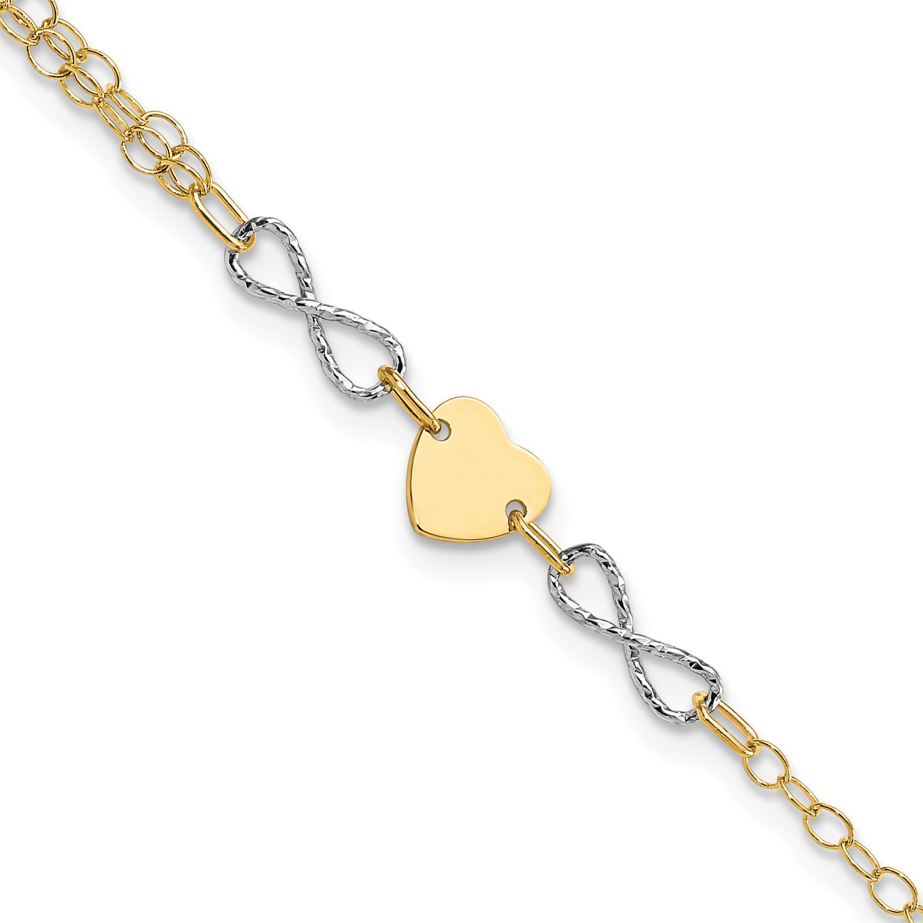 14k Two-tone Polished Infinity and Heart 7 inch Bracelet (SF2494-7)