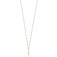 14K Tri-color Diamond-cut Beaded Chain Necklace with Polished Cross Pendant, 17" view 2