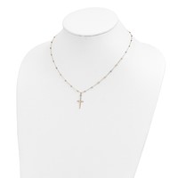 14K Tri-color Diamond-cut Beaded Chain Necklace with Polished Cross Pendant, 17" view 4