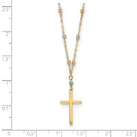 14K Tri-color Diamond-cut Beaded Chain Necklace with Polished Cross Pendant, 17" view 3