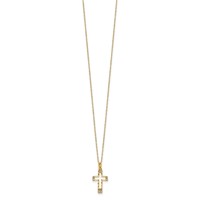 14K Yellow Gold Polished Diamond-cut CZ Cross Pendant Necklace, 16" view 2