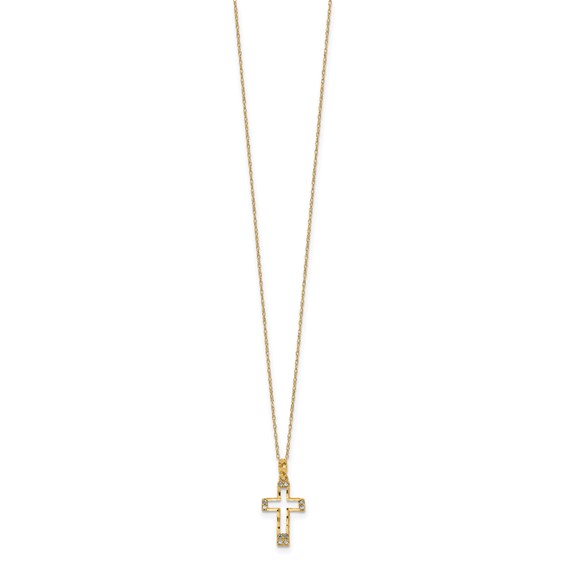 14k Polished Diamond-cut CZ Cross Pendant 16 inch Necklace