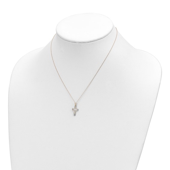 14k Polished Diamond-cut CZ Cross Pendant 16 inch Necklace