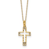 14K Yellow Gold Polished Diamond-cut CZ Cross Pendant Necklace, 16" view 1