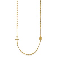 14K Yellow Gold Polished Cross and Miraculous Medal Beaded Rosary Design Necklace, 16" view 2