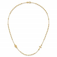 14K Yellow Gold Polished Cross and Miraculous Medal Beaded Rosary Design Necklace, 16" view 5