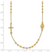 14K Yellow Gold Polished Cross and Miraculous Medal Beaded Rosary Design Necklace, 16" view 3