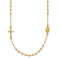 14K Yellow Gold Polished Cross and Miraculous Medal Beaded Rosary Design Necklace, 16" view 1