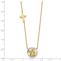 14K and White Rhodium Diamond-cut Angel and Cross Necklace, 17" view 3