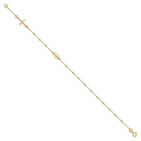 14K Yellow Gold Polished Cross and Miraculous Medal Beaded Rosary Bracelet, 7.5" view 2
