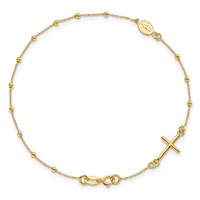 14K Yellow Gold Polished Cross and Miraculous Medal Beaded Rosary Bracelet, 7.5" view 4