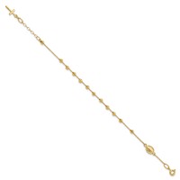 14K Yellow Gold Polished Cross and Miraculous Medal Bracelet with Diamond-cut Beads with 0.75 Inch Extender Rosary, 6" view 2