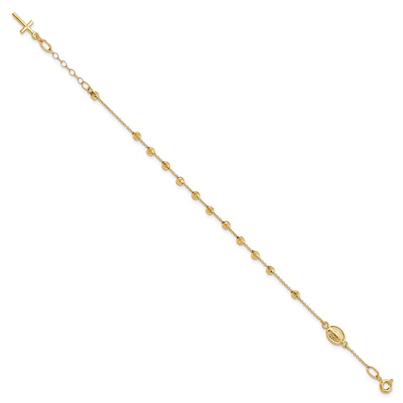 Gold Diamond-cut Cross and Miraculous Medal Bracelet