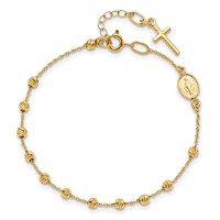 14K Yellow Gold Polished Cross and Miraculous Medal Bracelet with Diamond-cut Beads with 0.75 Inch Extender Rosary, 6" view 5