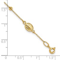 14K Yellow Gold Polished Cross and Miraculous Medal Bracelet with Diamond-cut Beads with 0.75 Inch Extender Rosary, 6" view 4