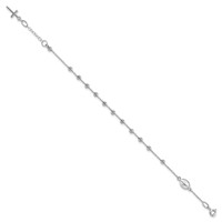 14K White Gold Polished Cross and Miraculous Medal Bracelet with Diamond-cut Beads with 0.75 Inch Extender Rosary, 6" view 2