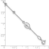 14K White Gold Polished Cross and Miraculous Medal Bracelet with Diamond-cut Beads with 0.75 Inch Extender Rosary, 6" view 4