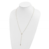 14K Yellow Gold Polished Cross and Miraculous Medal Beaded Rosary Necklace, 24" view 4