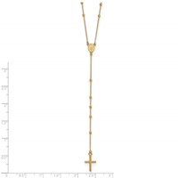 14K Yellow Gold Polished Cross and Miraculous Medal Beaded Rosary Necklace, 24" view 3