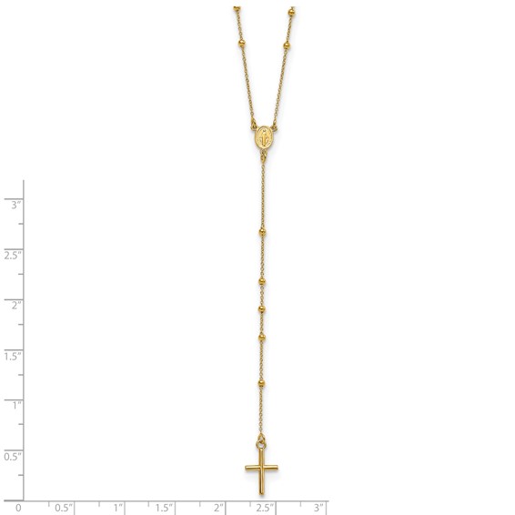 14k Polished Cross and Miraculous Medal Beaded 24 inch Rosary Necklace
