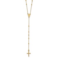 14K Yellow Gold Polished Cross and Miraculous Medal Beaded Rosary Necklace, 24" view 1