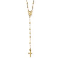 14K Yellow Gold Polished Cross and Miraculous Medal with Diamond-cut Beads Rosary Necklace Plus 3 Inch Extender, 17" view 1