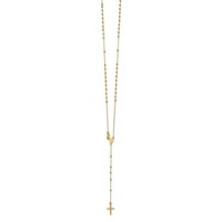 14K Yellow Gold Polished Cross and Miraculous Medal Beaded Rosary Necklace, 16.5" view 2
