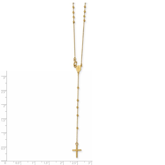 14k Polished Cross and Miraculous Medal Beaded 16.5 inch Rosary Necklace