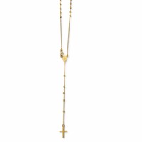 14K Yellow Gold Polished Cross and Miraculous Medal Beaded Rosary Necklace, 16.5" view 1