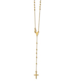 14k Polished Cross and Miraculous Medal Beaded 16.5 inch Rosary Necklace