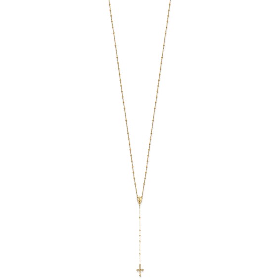 14k Polished Crucifix and Miraculous Medal 2mm Beaded 19.5 inch Rosary Necklace