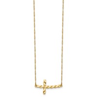 14K Yellow Gold Polished Twisted Sideways Cross Necklace, 17" view 2