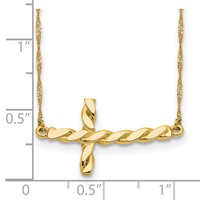 14K Yellow Gold Polished Twisted Sideways Cross Necklace, 17" view 3